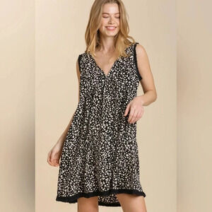 Umgee Babydoll Boho Linen-Blend Dress Size Medium Summer Beach Vacation